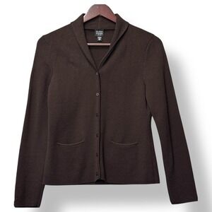 Eileen Fisher Womens Cardigan PS Italian Yarn Brown Shawl Collar Minimalist Knit